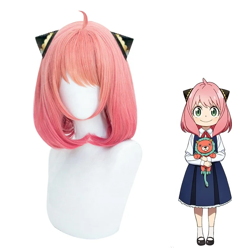 Wholesale Anya Forger Wig Cosplay 35cm Short Pink Mixed Curly SPY FAMILY Anime Peluca Lolita Synthetic Bobo Hair Wig