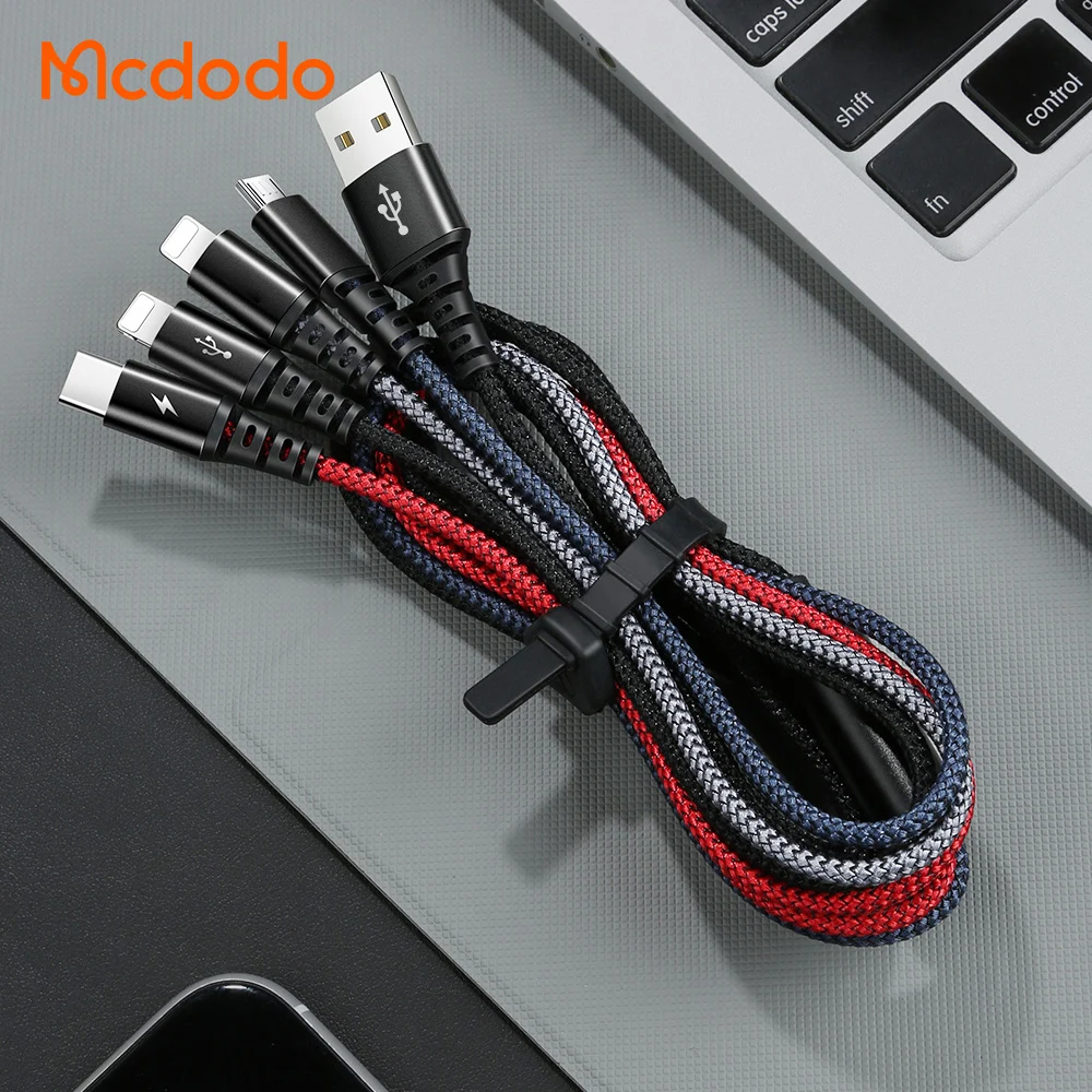 Mcdodo Fast Charging Multi Functional 1.2M 4 in 1 Usb Data Cable for iPhone Micro Type-C Dual Lighting 4in1 Phone Charging