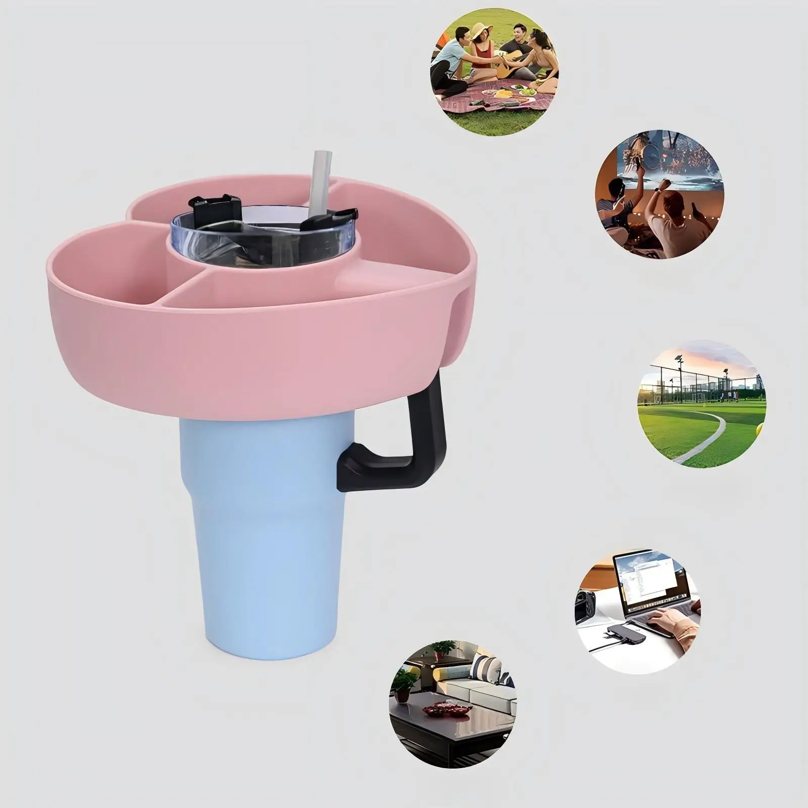 Stanley Cup Accessories-40 oz Silicone Reusable Snack Tray with Modern Design Compatible with Handle for Camping