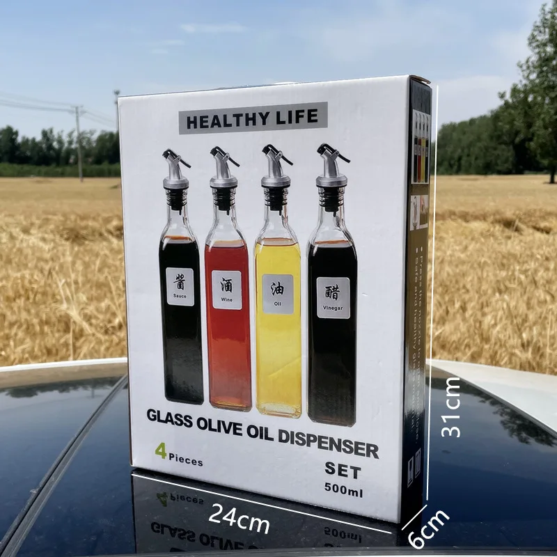 2023 Good reputable square olive and vinegar dispenser kitchen cooking oil glass bottle pot