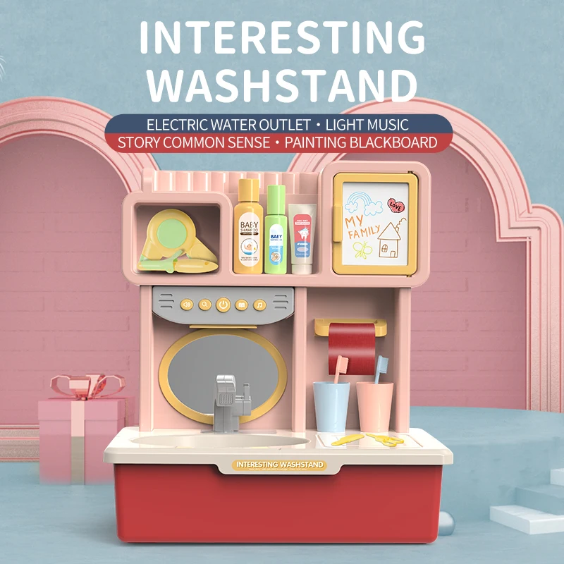 Run Water Washstand Sink Mini Household Wash Basin Brush Teeth Play Toy Kitchen Sink For Kid