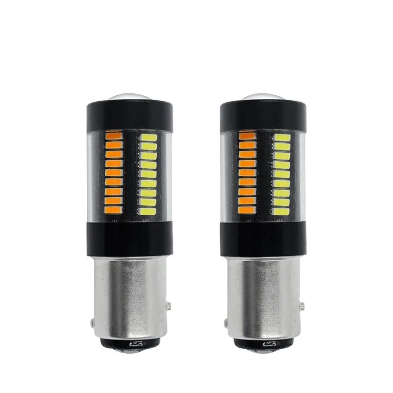 Dual Colors White Amber With Conversion Car Driving Light 12V 4014 Led Bulbs 66 SMD 3157 1157 BAY15D Led DRL Turn Light Signal