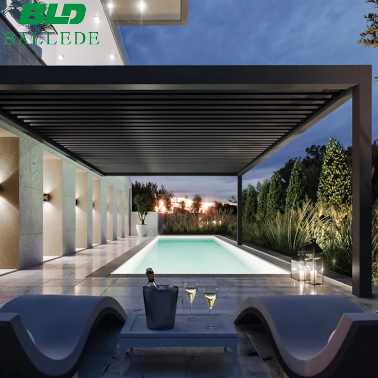 Ease Installation Black Aluminum 12x16 Attaches Wall Pergola Custom Size Louver Roof For Canada