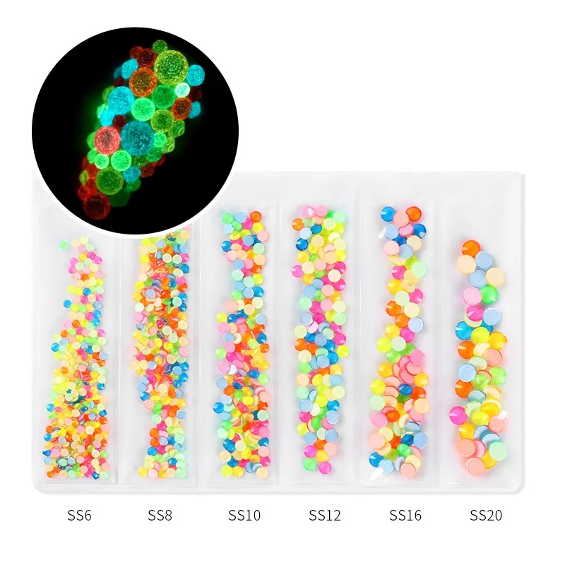 Wholesale Cheap 6-grid Mixed Crystal Non Hotfix Super Flash Strass Glass Flatback Fluorescence Crystal Rhinestones Nails