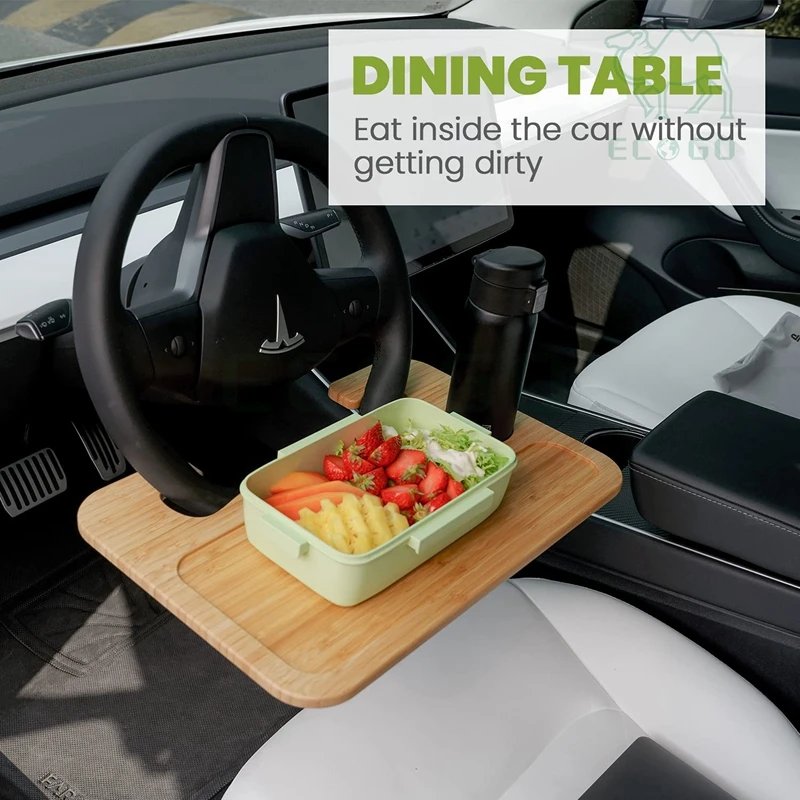 Bamboo Double Sided Steering Wheel Tray With Storage Bag,Smooth Finish Steering Wheel Desk For Laptop