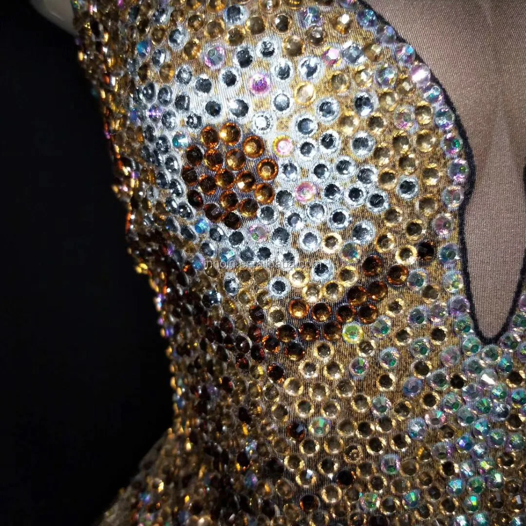 Sexy Rhinestone Stage Dance Bodysuit Nightclub DJ DS Dance Costumes Tassel Elastic Leotard Women Showgirl Performance Outfits