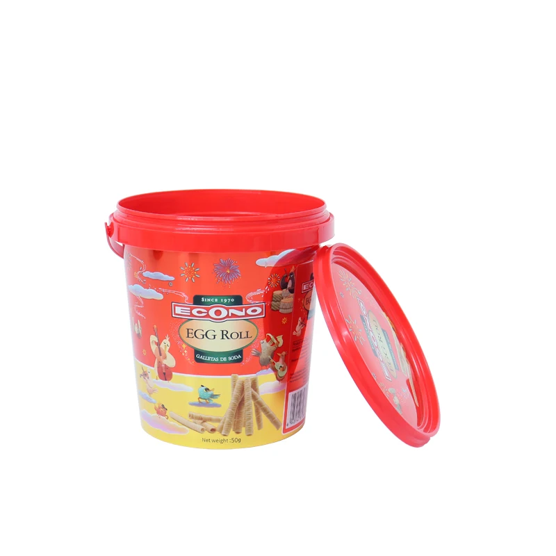 Custom round Printed Logo Color Plastic Bucket with Lid Candy Food Packaging Bucket with Handle for Gasoline or Paint Use