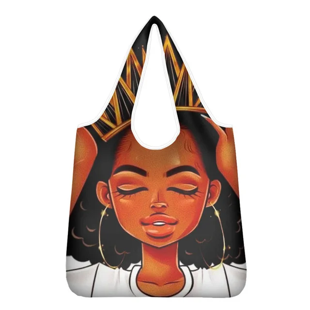 
Black Queen Print Shopping Bag Convenient Picnic Bag African American Girl Large-capacity Shopper Bag Foldable 