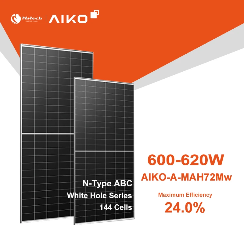 Солнечная панель Aiko Solarpanel 24% Высокоэффективная A Mah72Mw 600 Вт 605 610 615 620 N-типа Abc с белыми отверстиями серии солнечных батарей