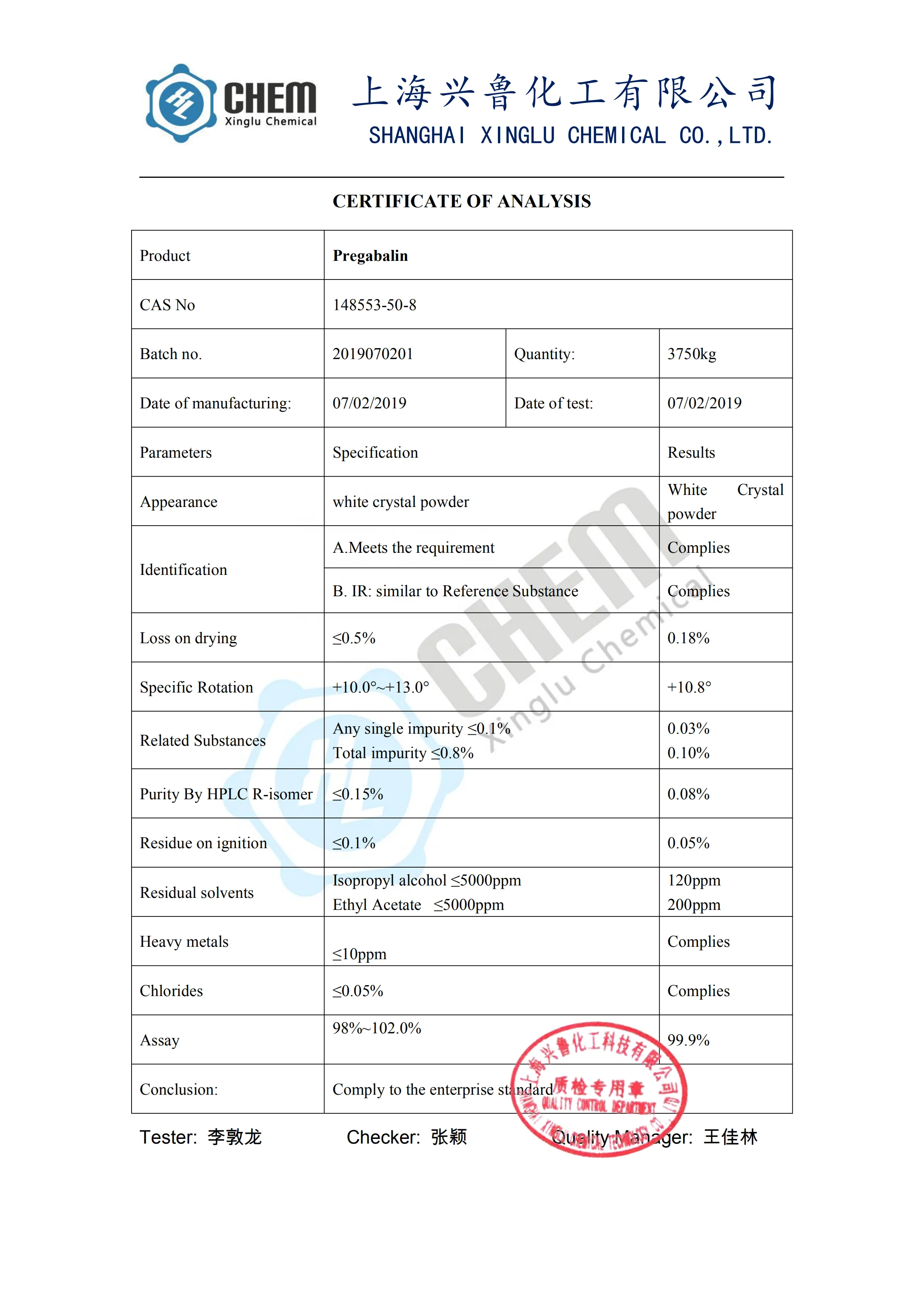 
Super Pregabalin 4-Methylpregabalin powders 99% CAS No.: 148553-50-8 