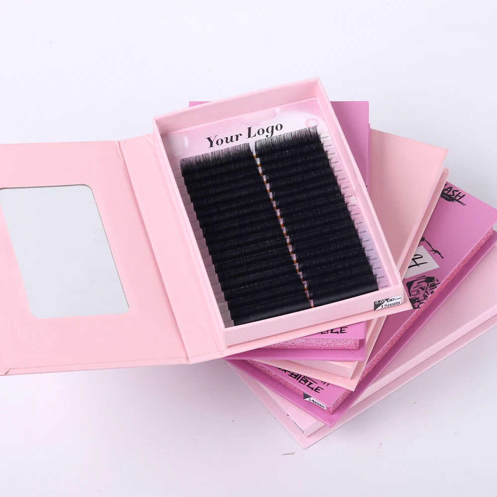 Customize individual 20 row eyelash-extension-trays pbt material volume matte lash extension dummy 0.03 0.07 korea l curl trays