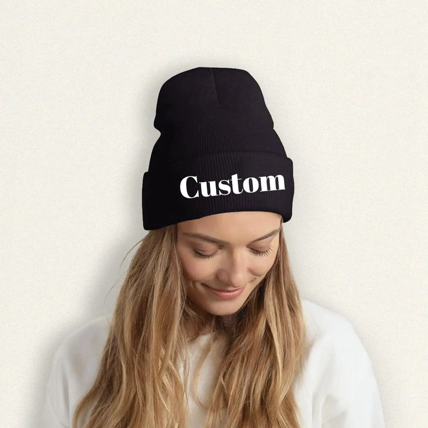 Custom Knitted Beanie Hats with Embroidery Text Logo and Print Image Personalized Design Winter Warm Hat