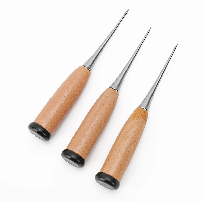 JP Professional Sewing Tools Leather Perforation Scratch Awl Drillable Solid Wooden Handle Shoe Awl