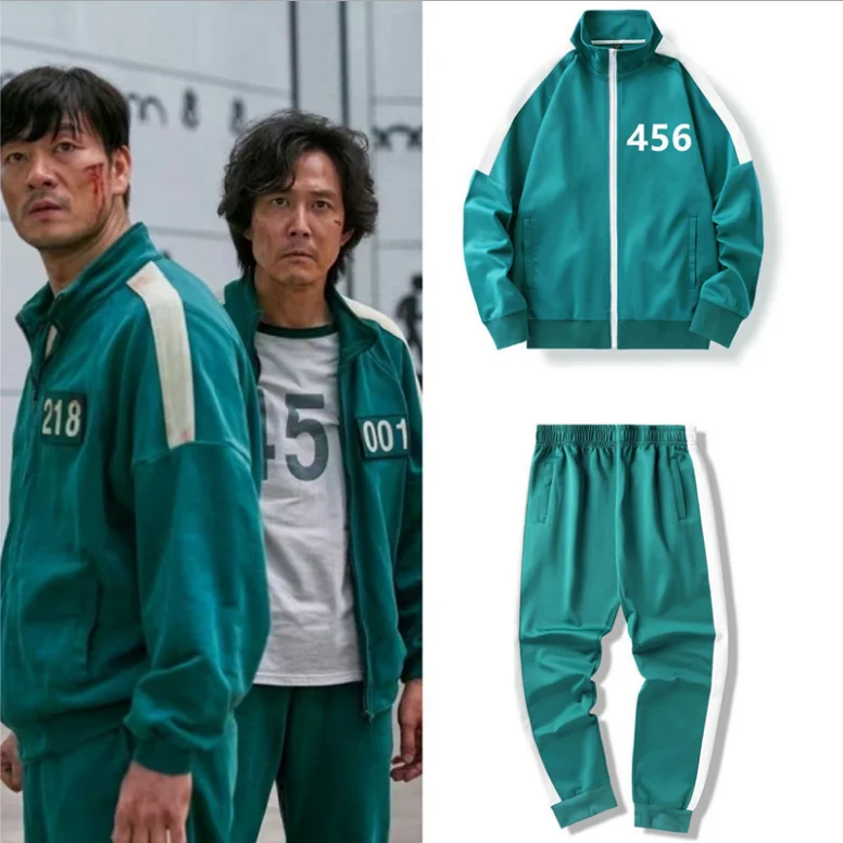 2021 Hot Korean Thriller TV Series Horror Squid Game hoodie sets Costume logo and Mask Squid Game Sports Zipper Cardigan Digital