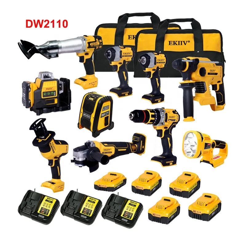 Best quality 20V max 18v 21v 2.0A 4.0A 3000mA 6.0A  brushless 11-tools  tool sets power tools combo kit cordless
