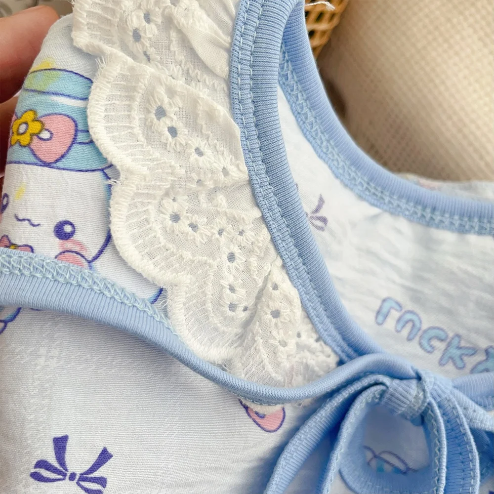 Kawaii пижама для девочек аниме Cinnamoroll Kuromi Melody летняя корейская детская одежда с мультяшным принтом кружевной воротник домашняя