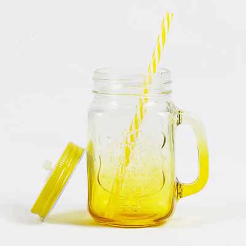 Factory direct sale square mason cup drinking glasses with handle and lid 16 oz beer mug juice cup for gift