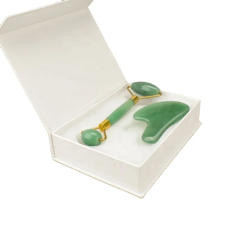 
Gift Box Packaging Rose Quartz Aventurine Green Anti Aging Jade Roller Gua Sha Set 