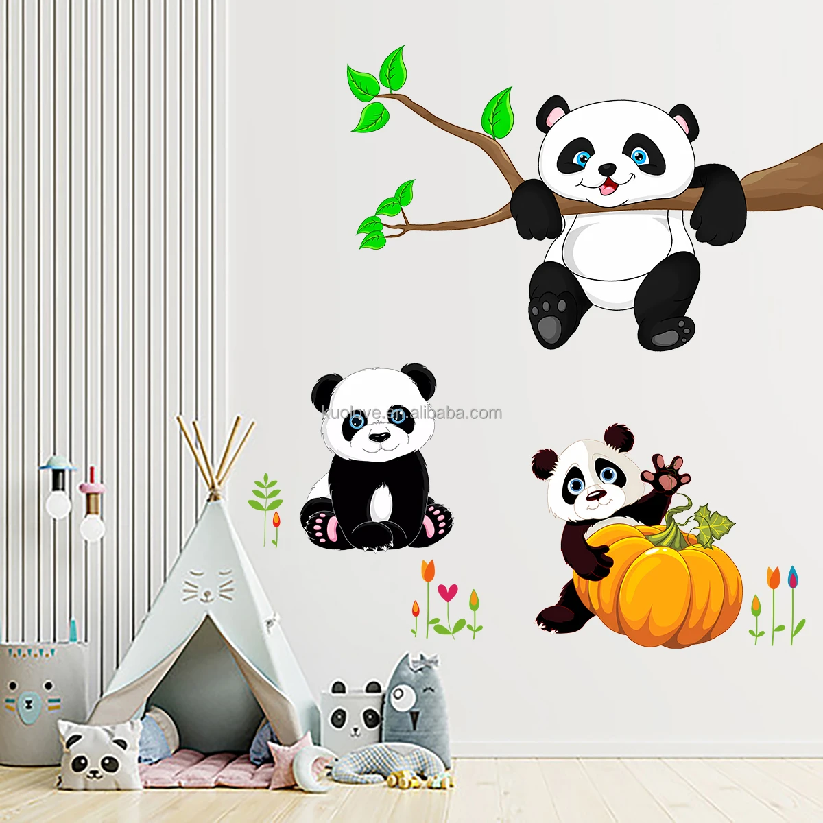 Cartoon cute panda pumpkin wall stickers living room bedroom decoration wallpaper self-adhesive stickers
