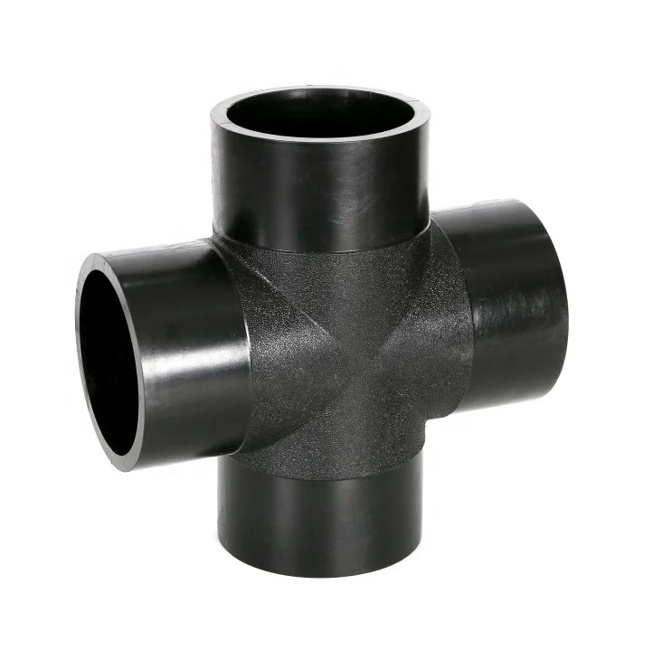 HDPE Plastic Material Water Supply Pipe Fitting Butt Fusion Equal Cross Four Way Fittings