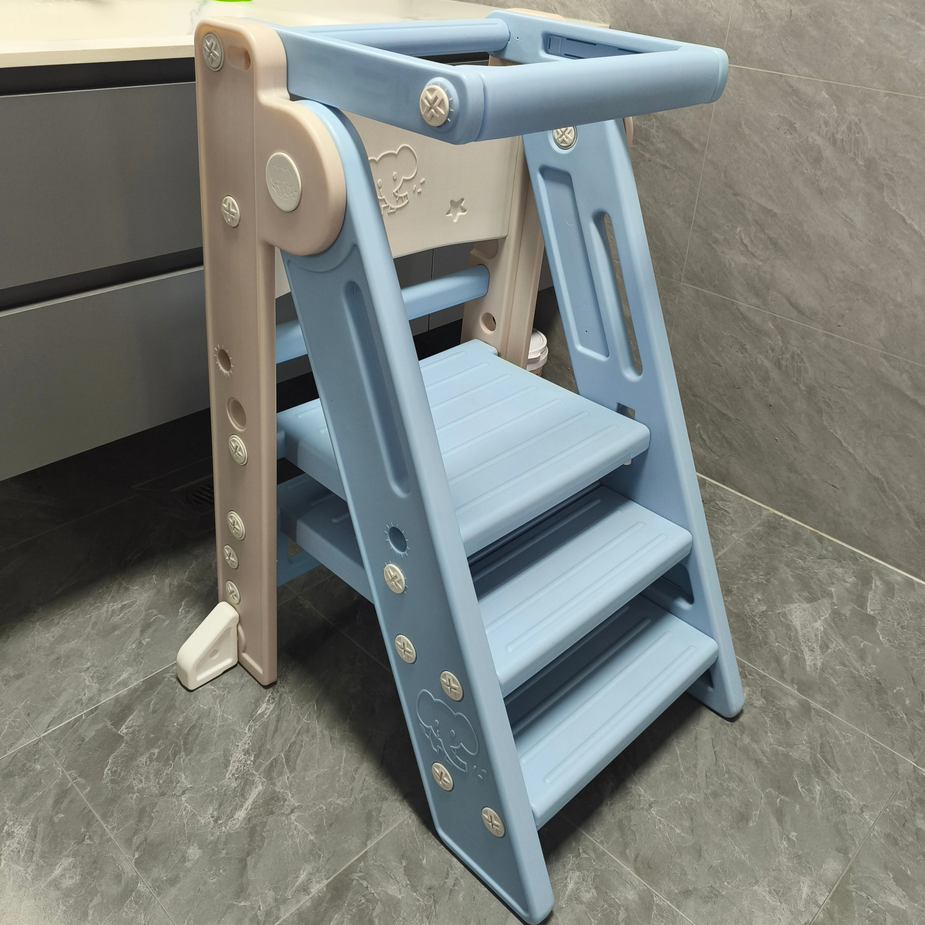 Стильный складной кухонный стул со слоном для детей регулируемый по высоте нескользящий безопасный табурет