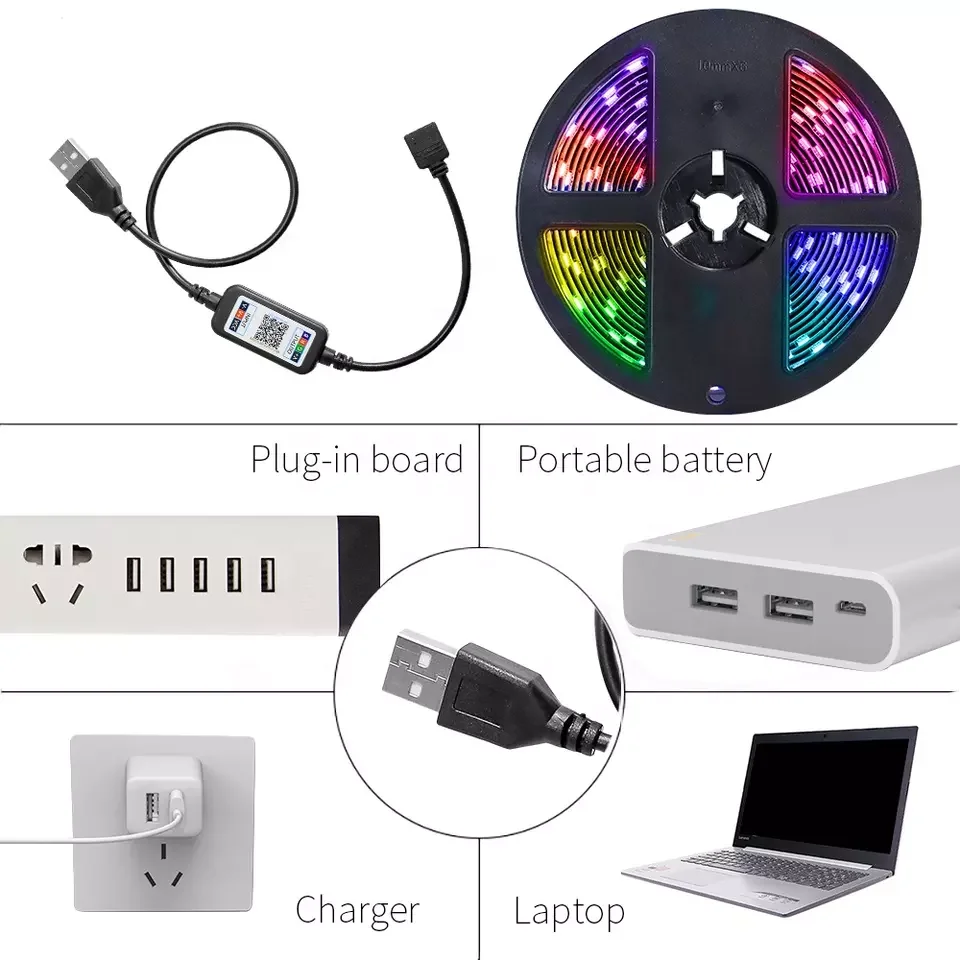 Прямая поставка с завода Светодиодная лента RGB световая комплект водонепроницаемая и высокая яркость USB 5 В SMD 5050 светодиодное праздничное освещение