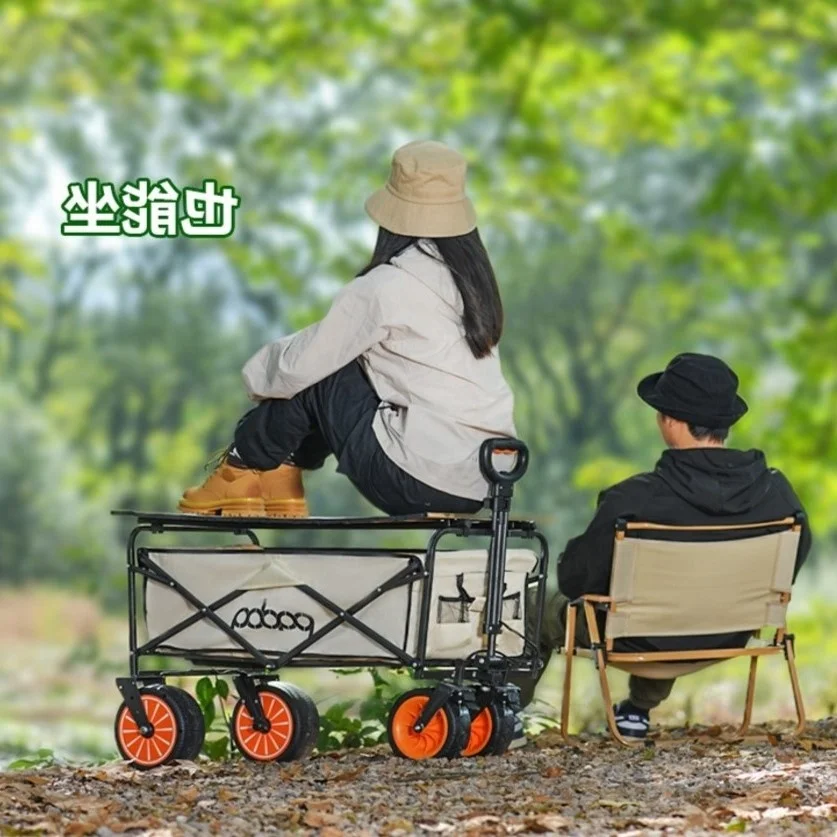 Electric Powered Folding Hand Truck Outdoor Utility Wagon Garden Cart Camping Wagon with Off-Road Wheels and Adjustable Handle