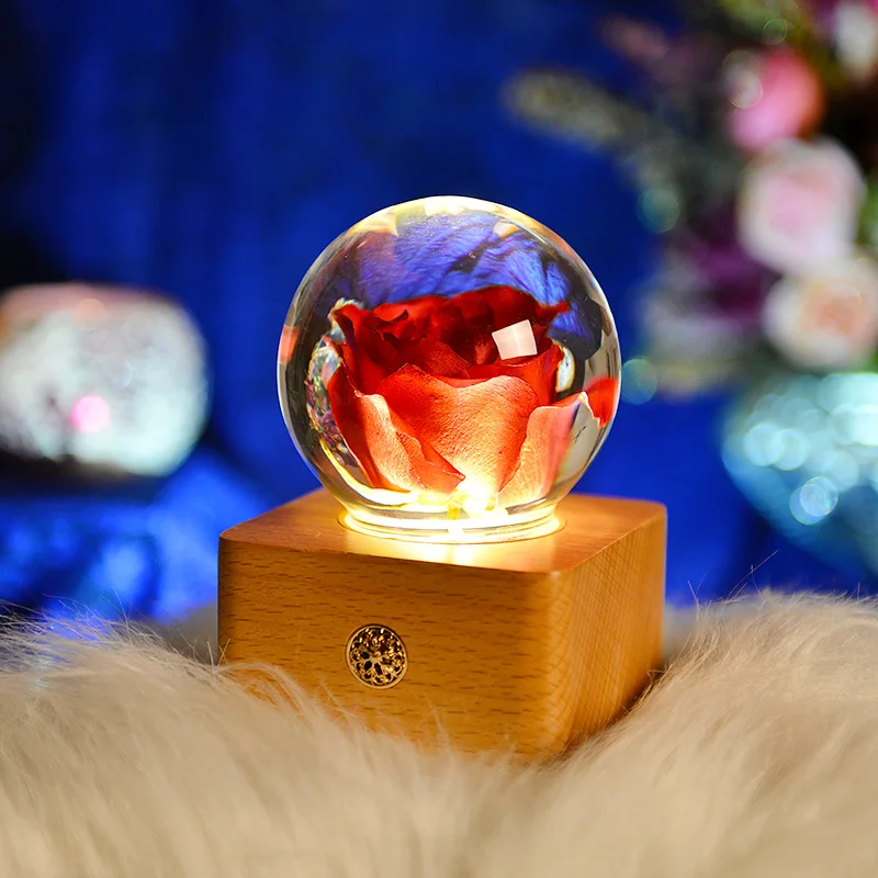 long lasting everlasting roses flower preserved fresh rose flower head for decoration in gift box with LED light and wooden base