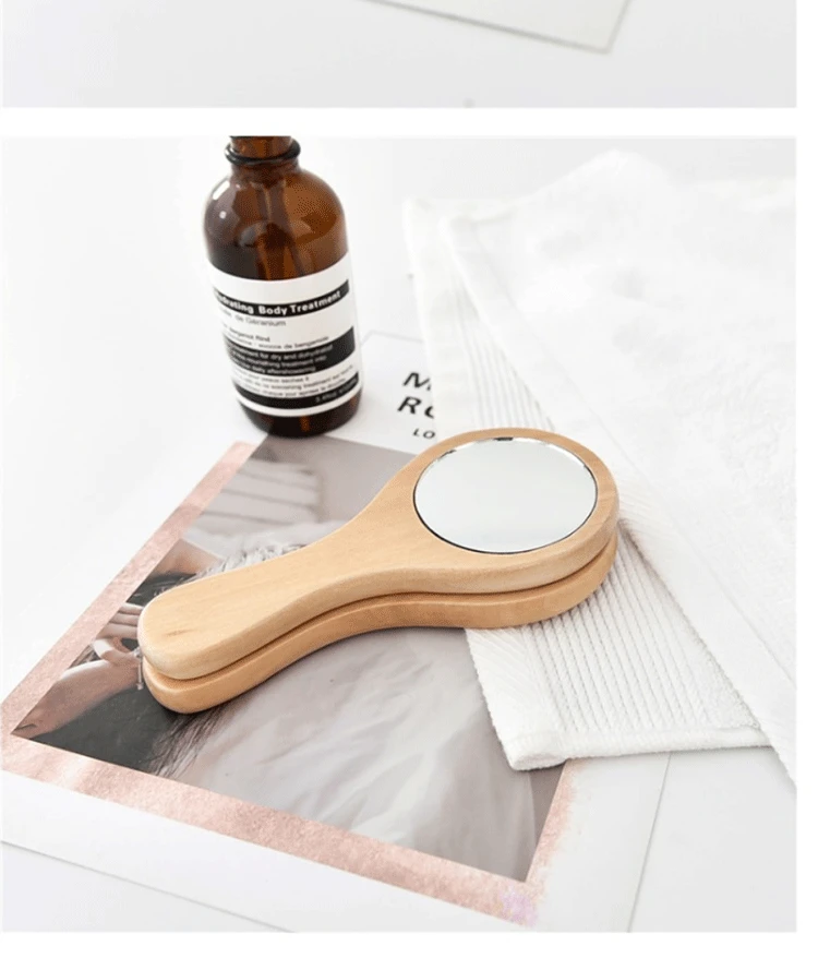 Amazon hot sale fashion one side round pocket mirror wooden bamboo mini portable pocket small handheld lash makeup mirror