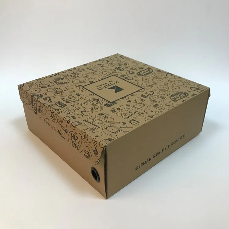 Recyclable Custom Logo Printed  Kraft Corrugated Shoes Paper Box For Shoe Packaging