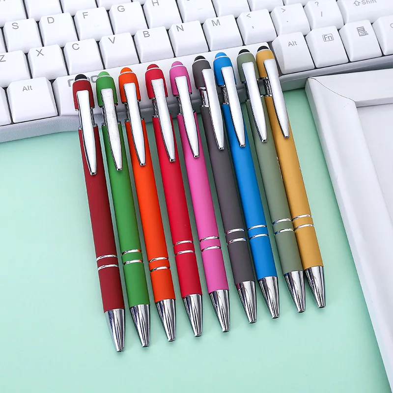 Promotion custom logo high quality oily office new style fountain pen plastic ballpoint pen with touch screen