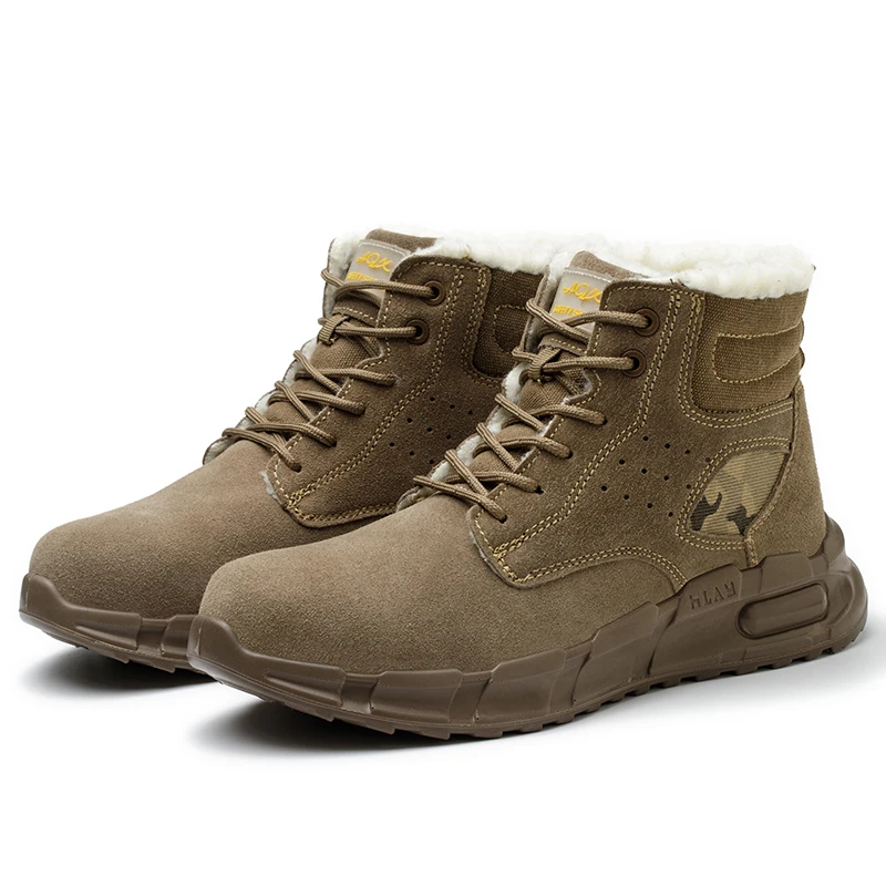 Unisex warm Winter Industrial spark resistant construction Work Safety Shoes with Plush Lining Faux Suede Upper Material