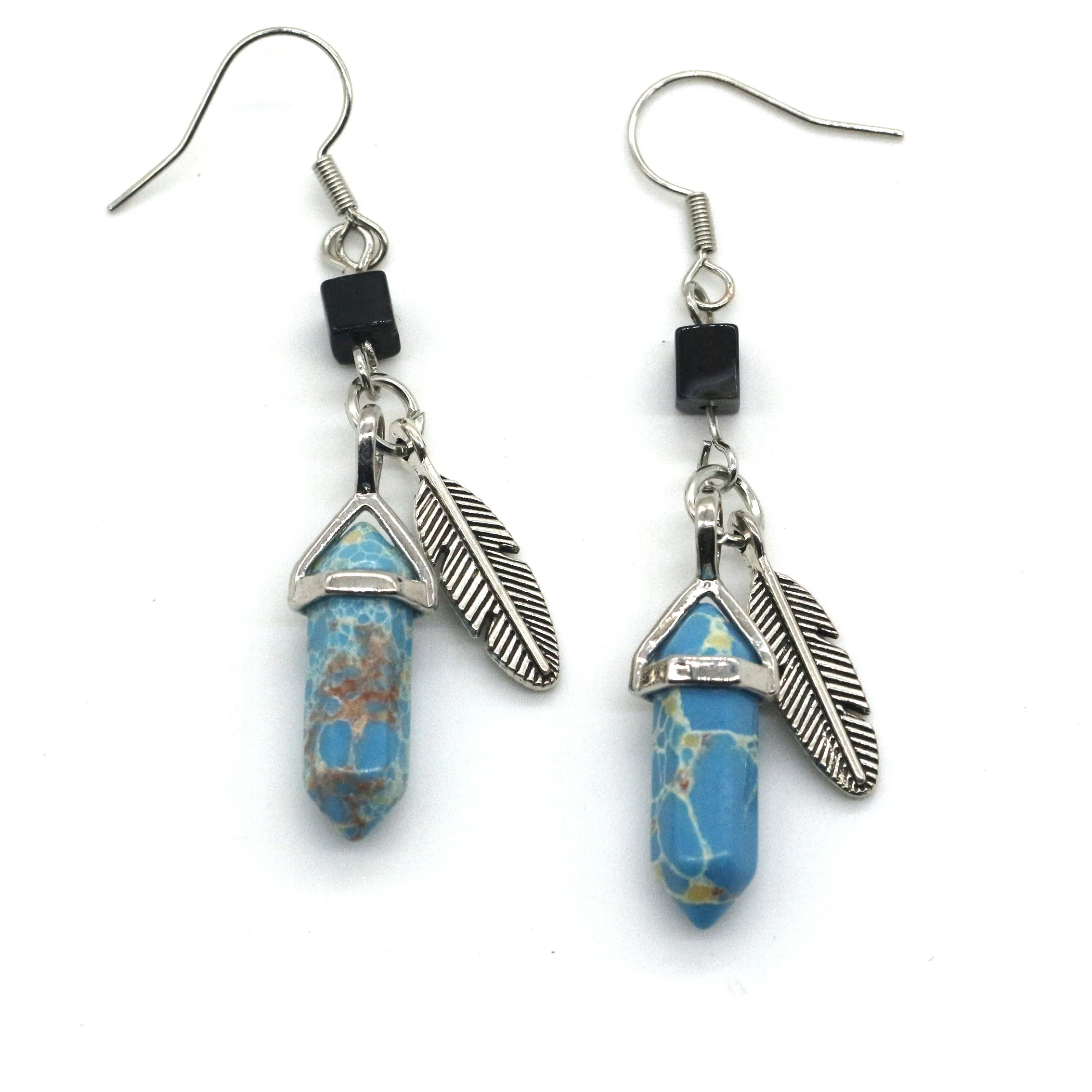 2024 Wholesale Accessories Women Fashion Jewelry Blue Sand Stone Hexagonal Earrings