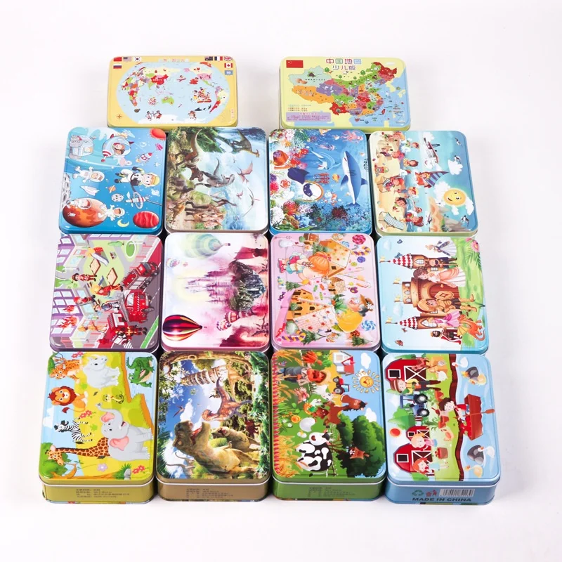 World Map 60 100 200piece puzzle game for kids Iron Box Child Cartoon toys puzzle Early Educational Toy Toddler Jigsaw Puzzle