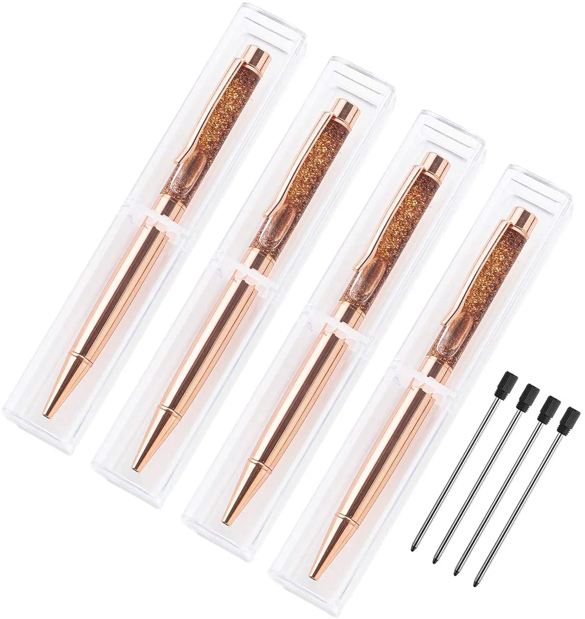 Custom Logo Pink Bling Floating Glitter Metal Ball Pen Promotional Wholesale Ballpoint Pens Set