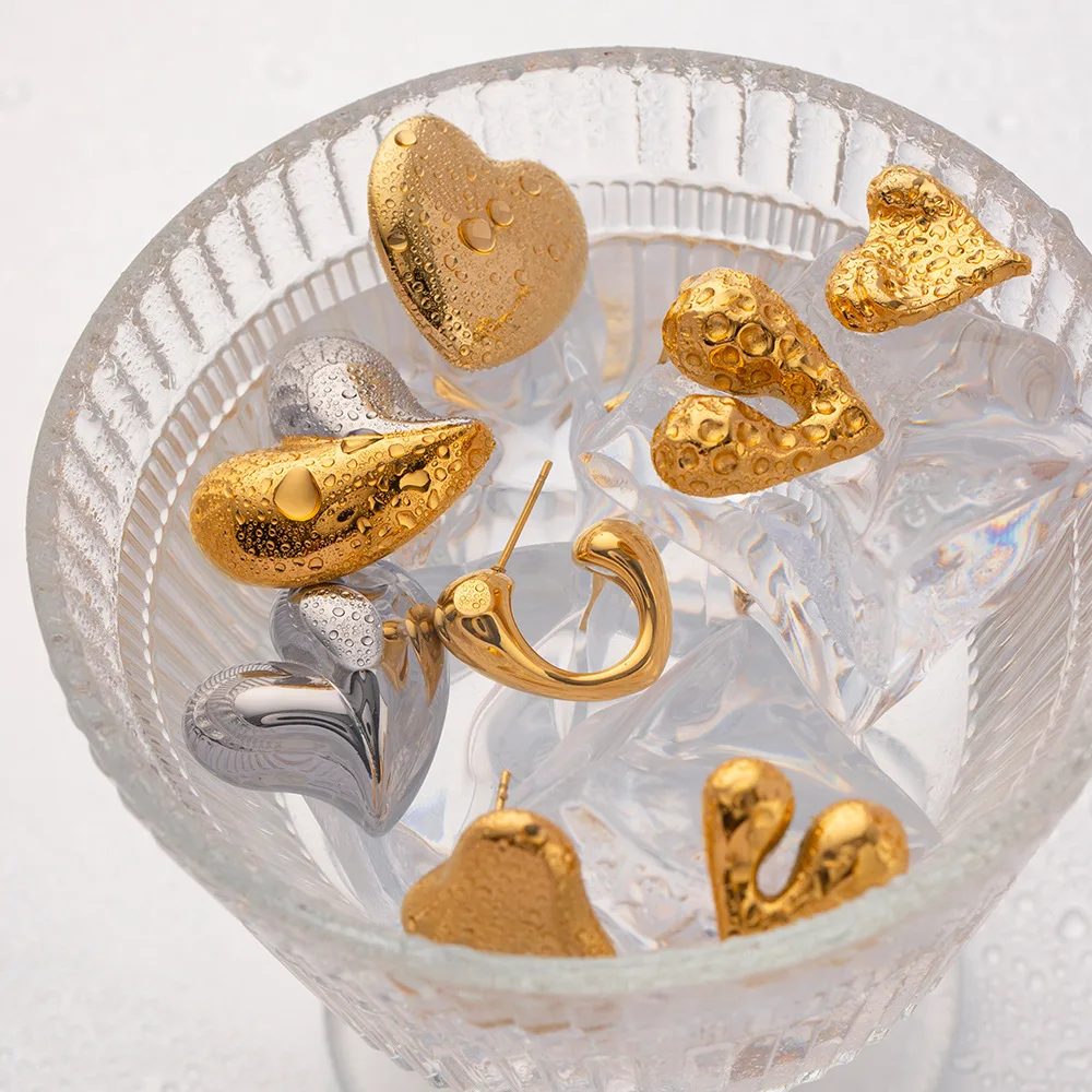 2024 Hot Selling New Lovely Fashion Jewelry Tarnish Free Gold Plated Stainless Steel Irregular Heart Stud Earrings For Women