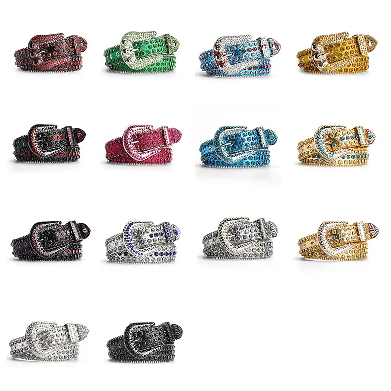 Colorful Bling Bling Diamond Belts Men PU Leather Crystal Studded Waist Strap For Formal Dress Western Rhinestone Belt