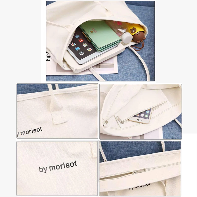 New Wholesale White Plain Large Canvas Tote Fashion Korean Large Capacity Canvas Sling Shoulder Bag For Women
