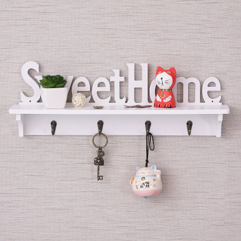 
Factory wholesale Unique letter logo White Sweet Home Key Hooks floating shelf brackets heavy duty wall hook 