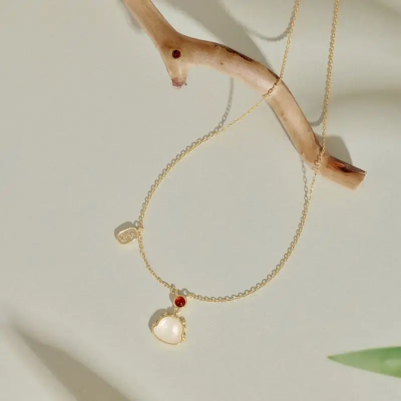 Fine Jewelry Natural Red Hetian Jade 18K Gold Plated Necklace 925 Silver Green Bead Chinese Dragon Pendant Necklaces For Women