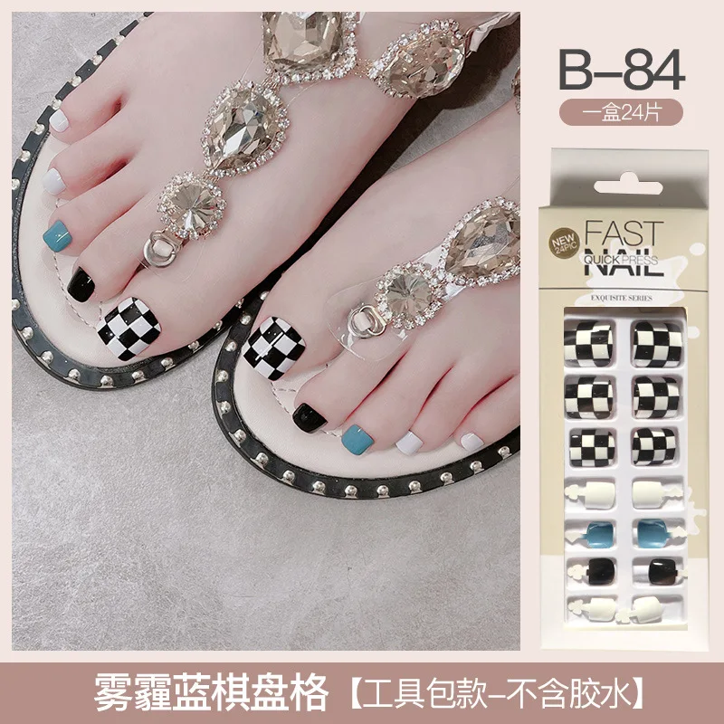 Wholesale Full Cover 24 Pcs Artificial False Toe Nails Non Toxic Press On Toenails Leopard Geometry Artificial Fake Toenails