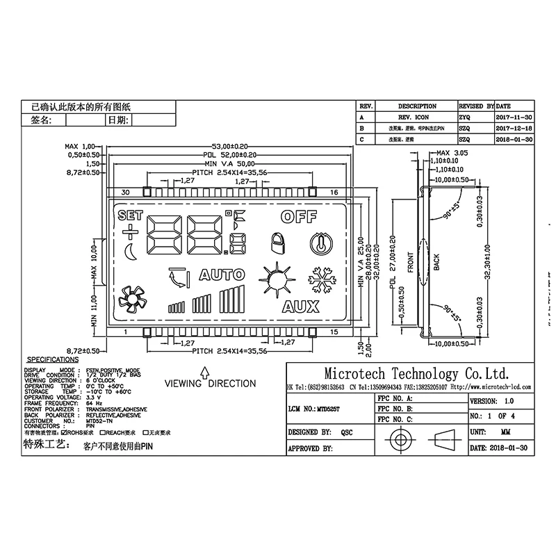 Segment 30Pin Spare Display Small FATN LCD Modules COB Character LCD Module