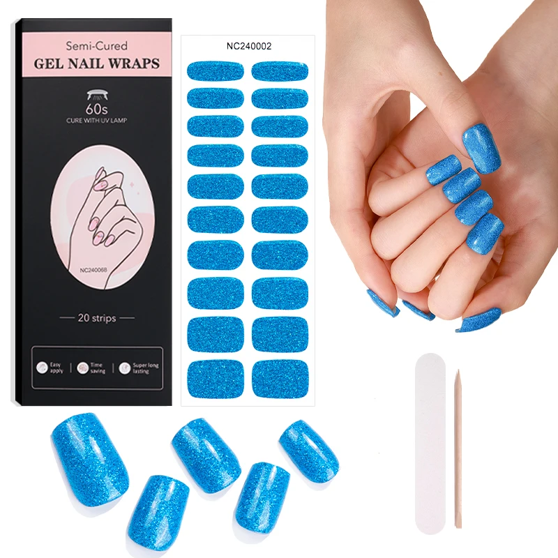China Wholesale Market Agents High Quality Solid Glitter UV Light Baked Semi Cured Gel Nail Sticker