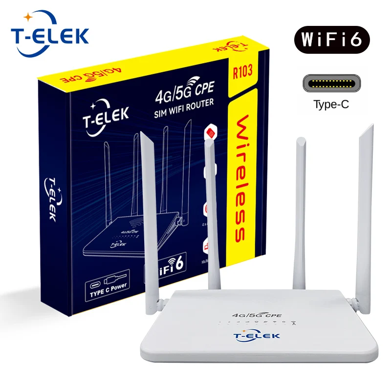 T-elek R103 Port  WiFi6 Port forwarding 4g wifi modem device 4pcs high gain antenna indoor 4g lte router with sim card slot