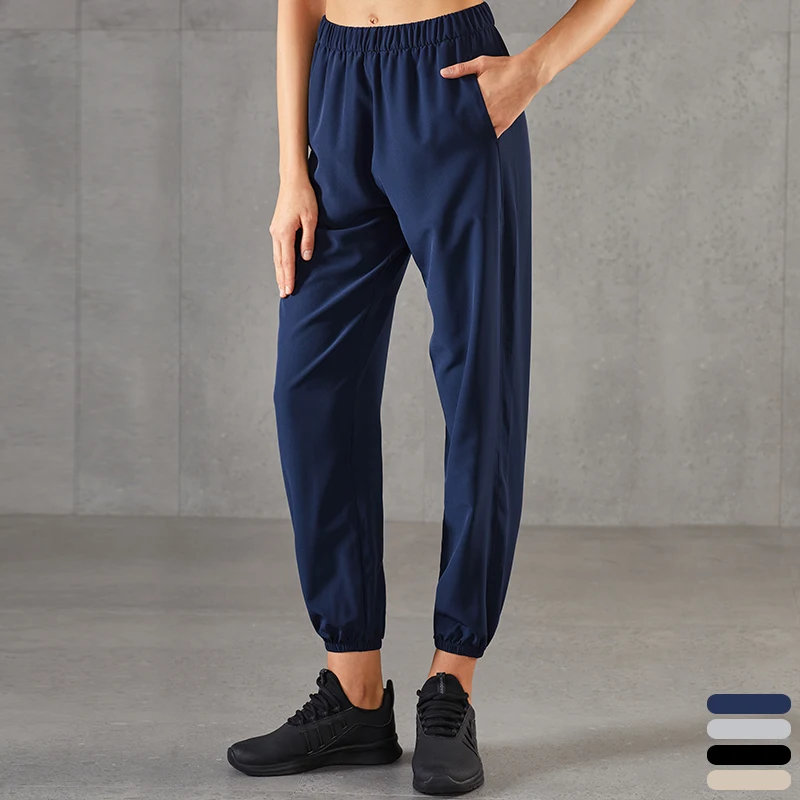Gym Exercise Sports Fit Pants Solid Elastic Waist Sports Track Pants Quick Dry Running Women Jogger Pants