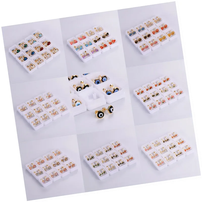 Zircon Metal Stud Earring for Women Wholesale Price Earring for Babies Colorful Shiny Stainless steel Kids Earring Sets