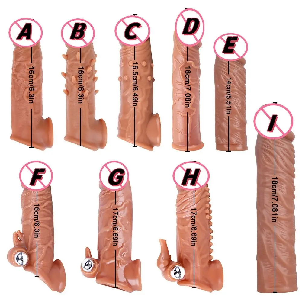 Realistic Penis Sleeve Extender Cock Penis Ring Reusable TPE Dildos Condom Delay Ejaculation Dick Enlargement Sex Toys For Men