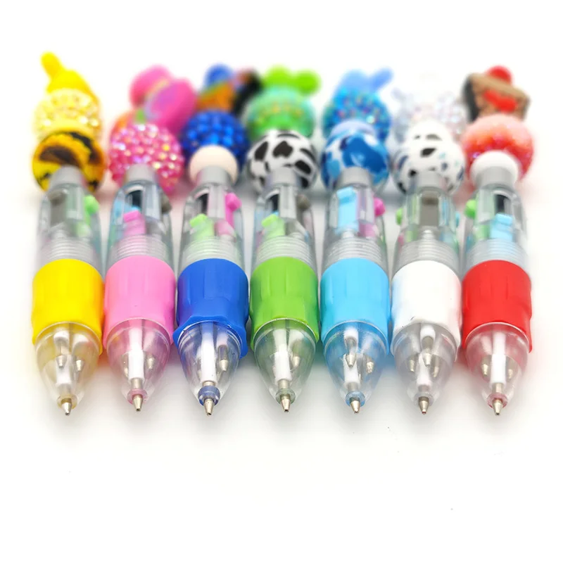 New Design Multicolor Beaded Pens 4 In 1 Multi Color Diy Ballpoint Pen Four Ink Colors Bead Pens