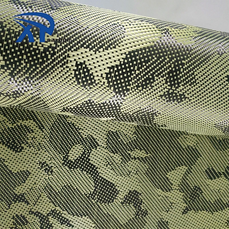 Yellow and Black Camouflage Jacquard Aramid Carbon Fiber Fabric color