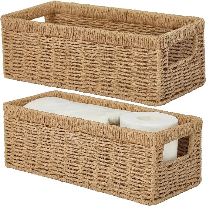 Прямоугольные корзины для хранения из бумажного шнура с вырезанными ручками оптом